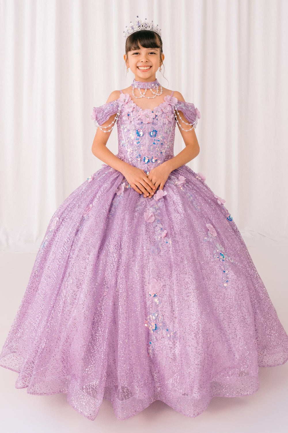 Off-Shoulder Glitter Ball Gown by Bliss  8415151