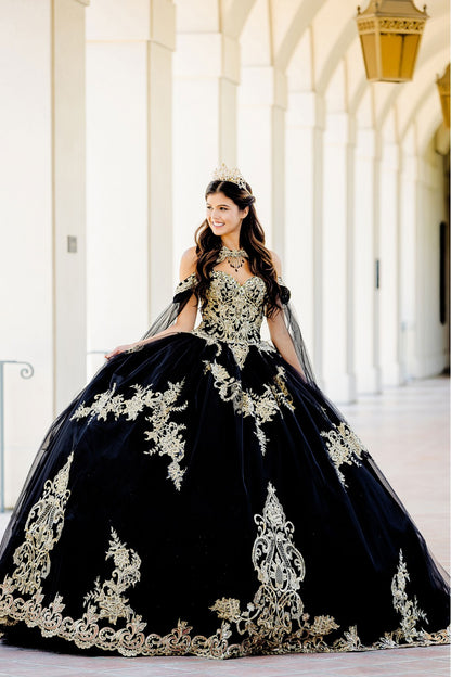 Strapless Quinceañera Dress with Cape by Bella Princess PQ1016