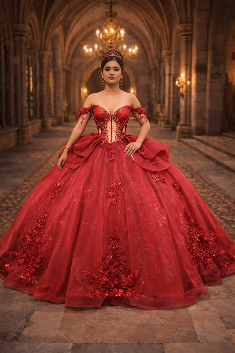 Off-Shoulder Corset Quinceañera Gown by Chic 3132372
