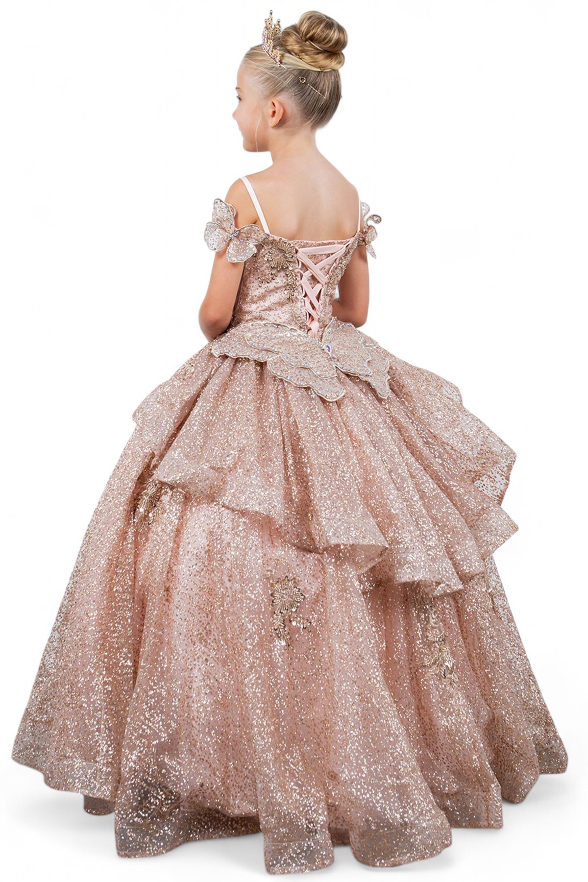 Off-the-shoulder ball gown with long sleeves for girls by-BLISS 8120x