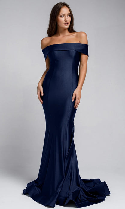 Off-the-Shoulder Sleek Simple  Long  Dress By Amelia Couture 373