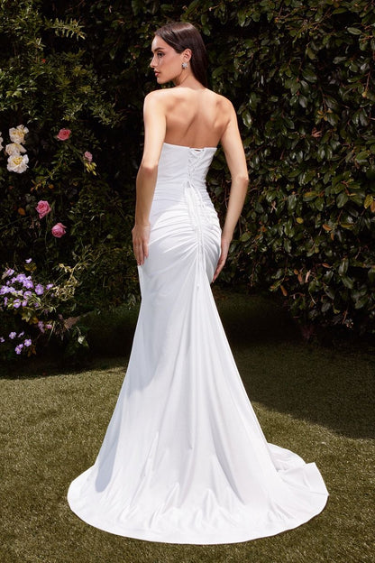 Strapless  Fitted  Gown in Off White by Divine CD791W