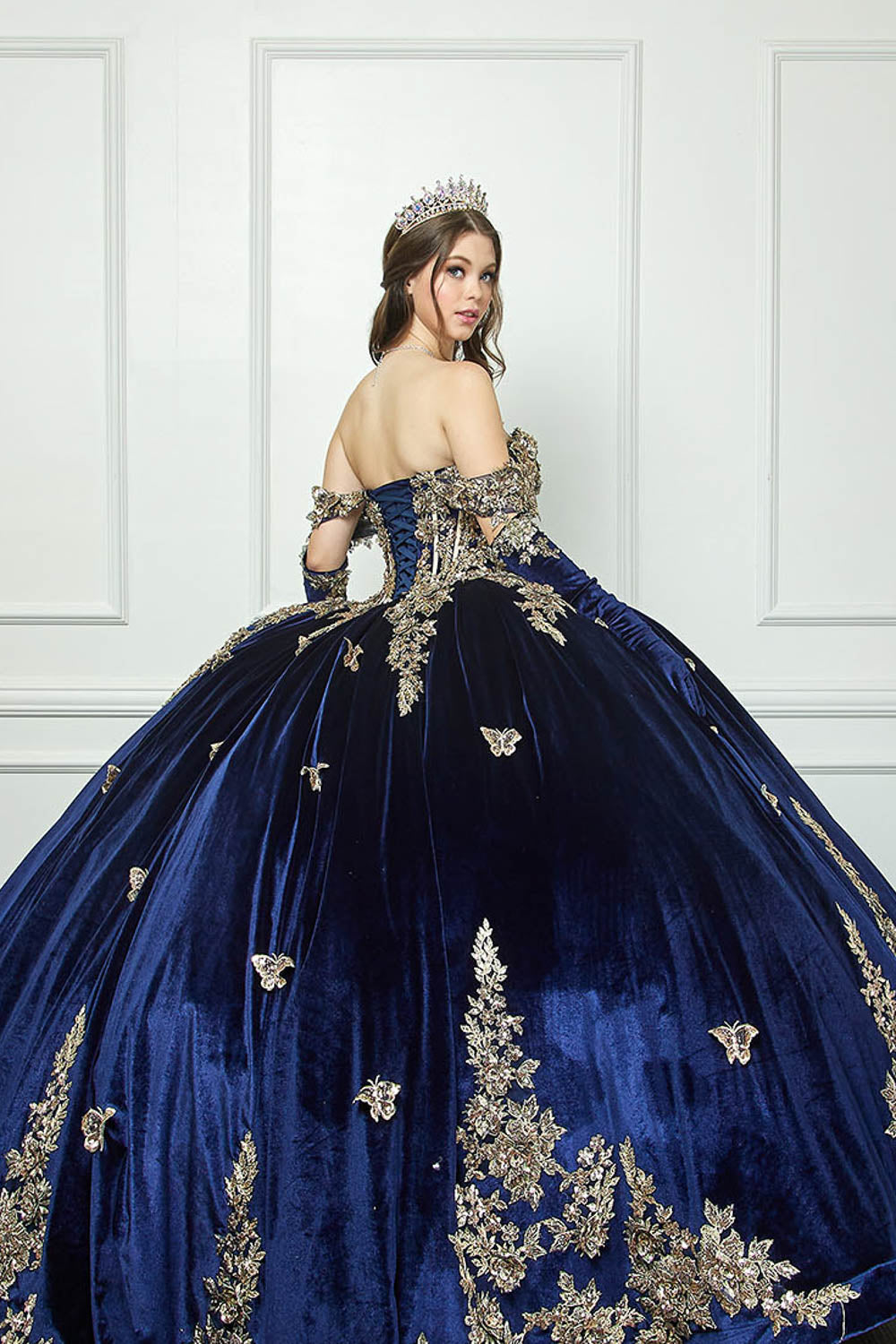 Off Shoulder Velvet Ball gown w/Gloves by Bella Princess Couture PQ1038