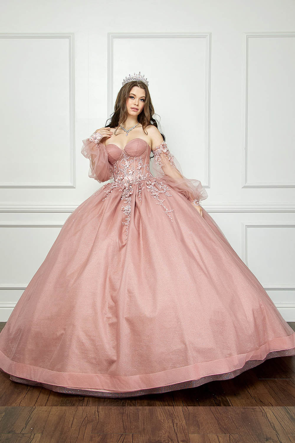 Ruffle Sleeve Embroidered Dress by Bella Princess Couture PQ1046