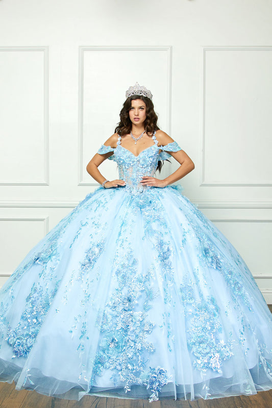 Cold Shoulder Flower Applique Ball Gown by Bella Princess Couture PQ1048