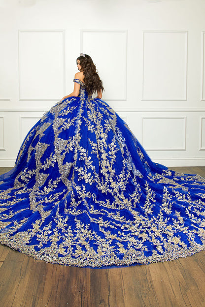 Sweetheart Off Shoulder Embroidered Dress w/Cathedral Tail by bella princess couture pq1055