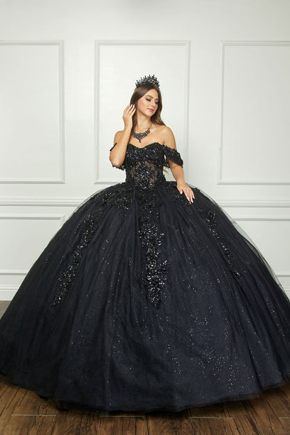 Embroidered Glitter Sequin Ball gown w/Removable Sleeve by Bella Princess Couture PQ1070