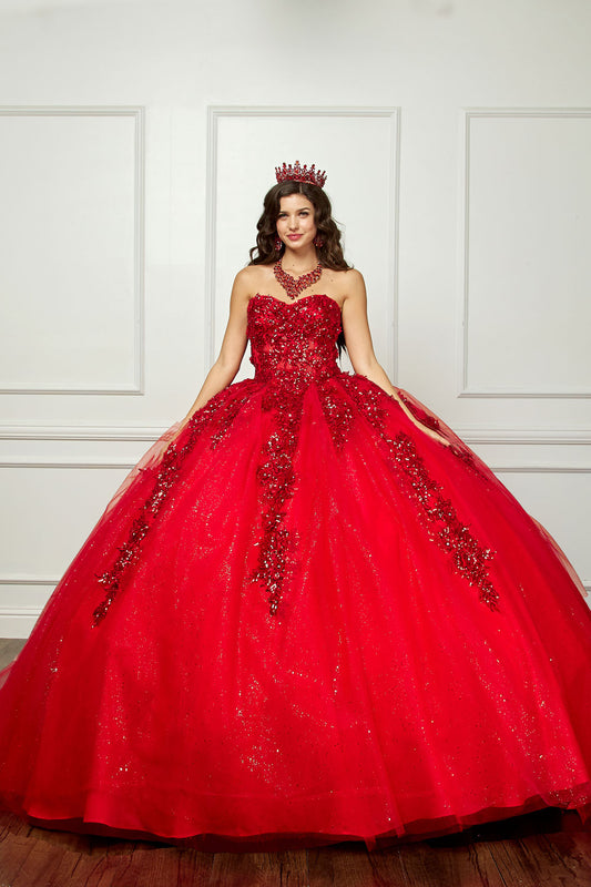 Embroidered Glitter Sequin Ball gown w/Removable Sleeve by Bella Princess Couture PQ1070