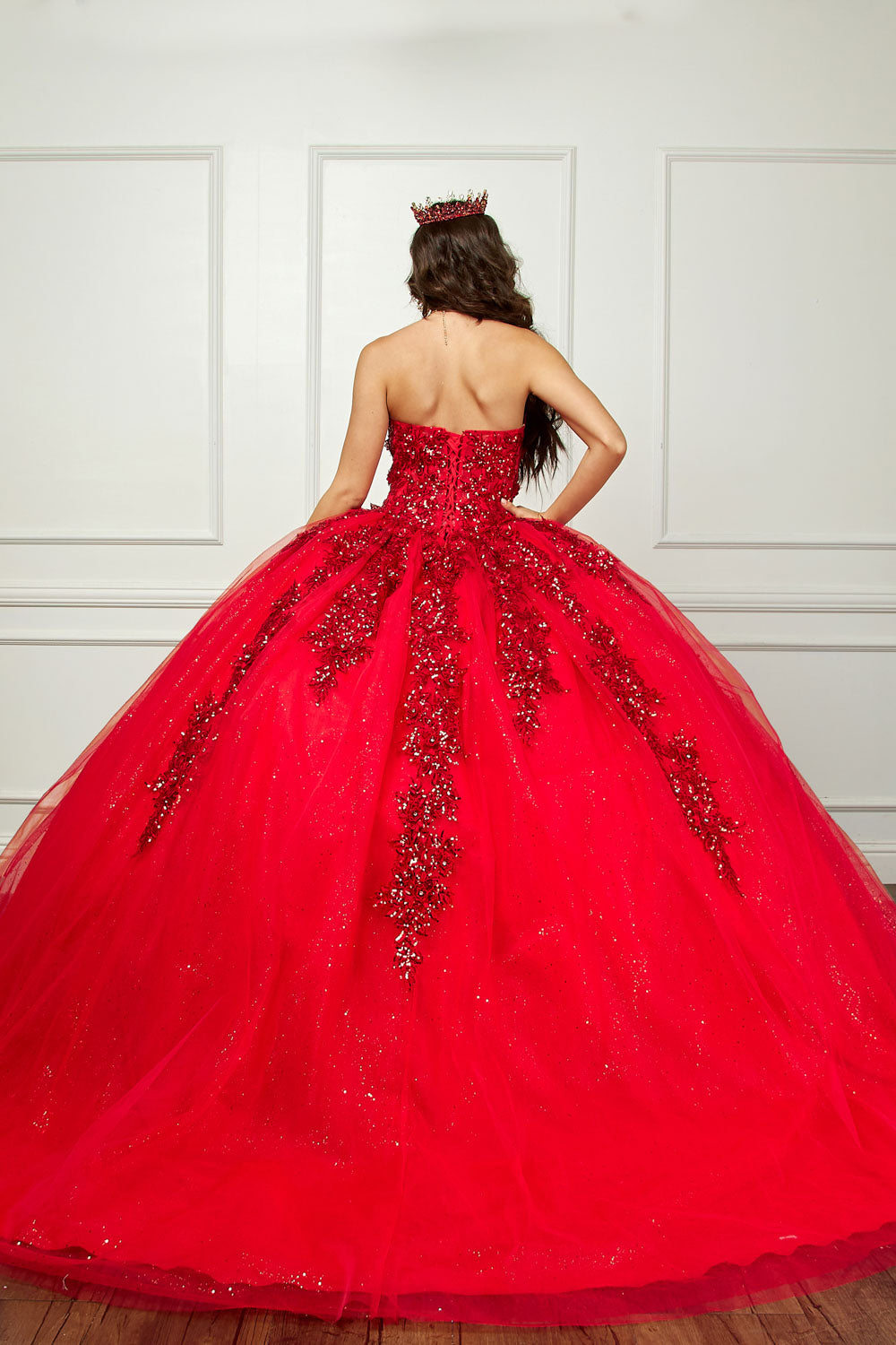 Embroidered Glitter Sequin Ball gown w/Removable Sleeve by Bella Princess Couture PQ1070