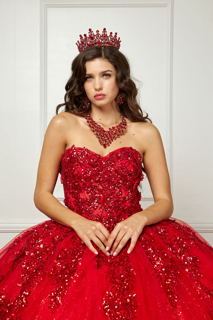 Embroidered Glitter Sequin Ball gown w/Removable Sleeve by Bella Princess Couture PQ1070