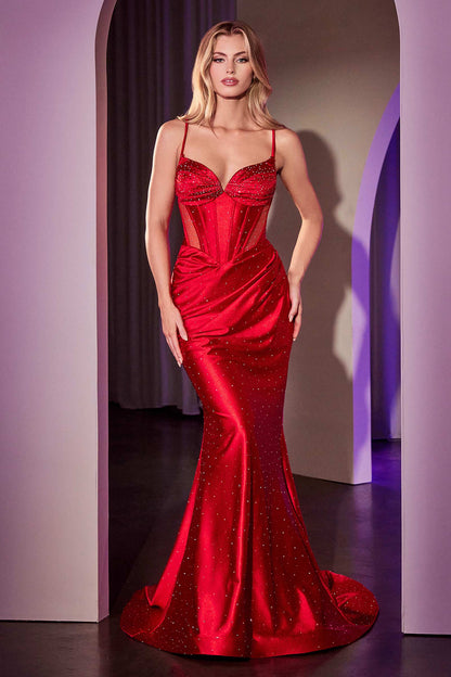 Ladivine CC4021 fitted stretch satin hot stone gown - www.snkdress.com