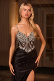 Ladivine CC408 illusion bodice silver-beaded fitted gown - www.snkdress.com