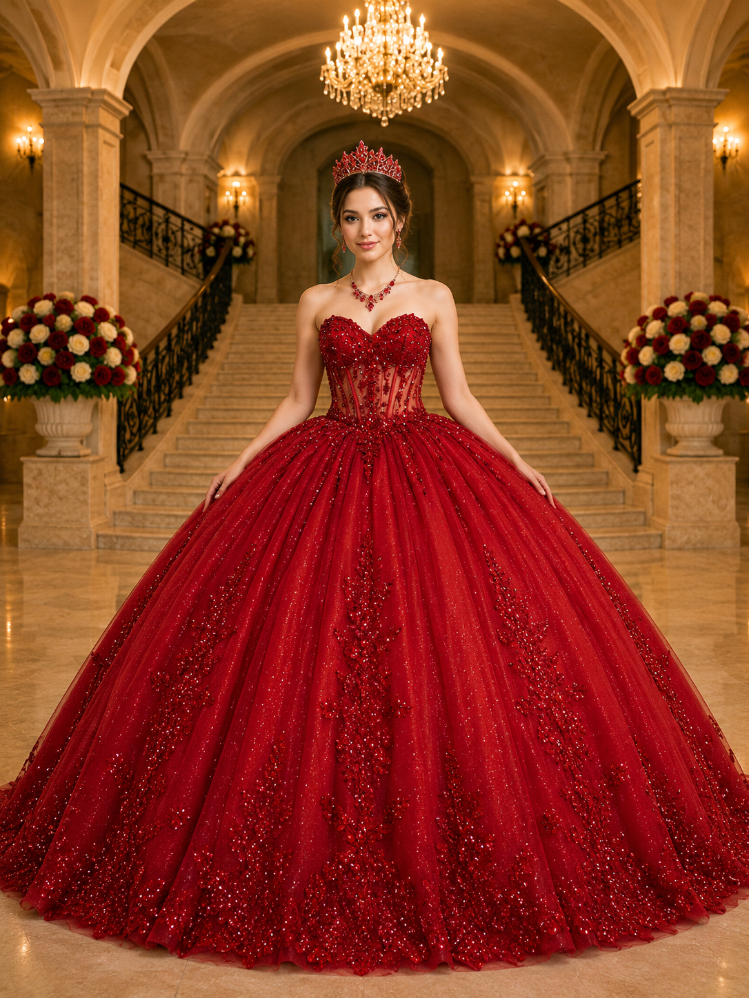Strapless Glitter Tulle Ball Gown by SNKDRESS CA -30044348