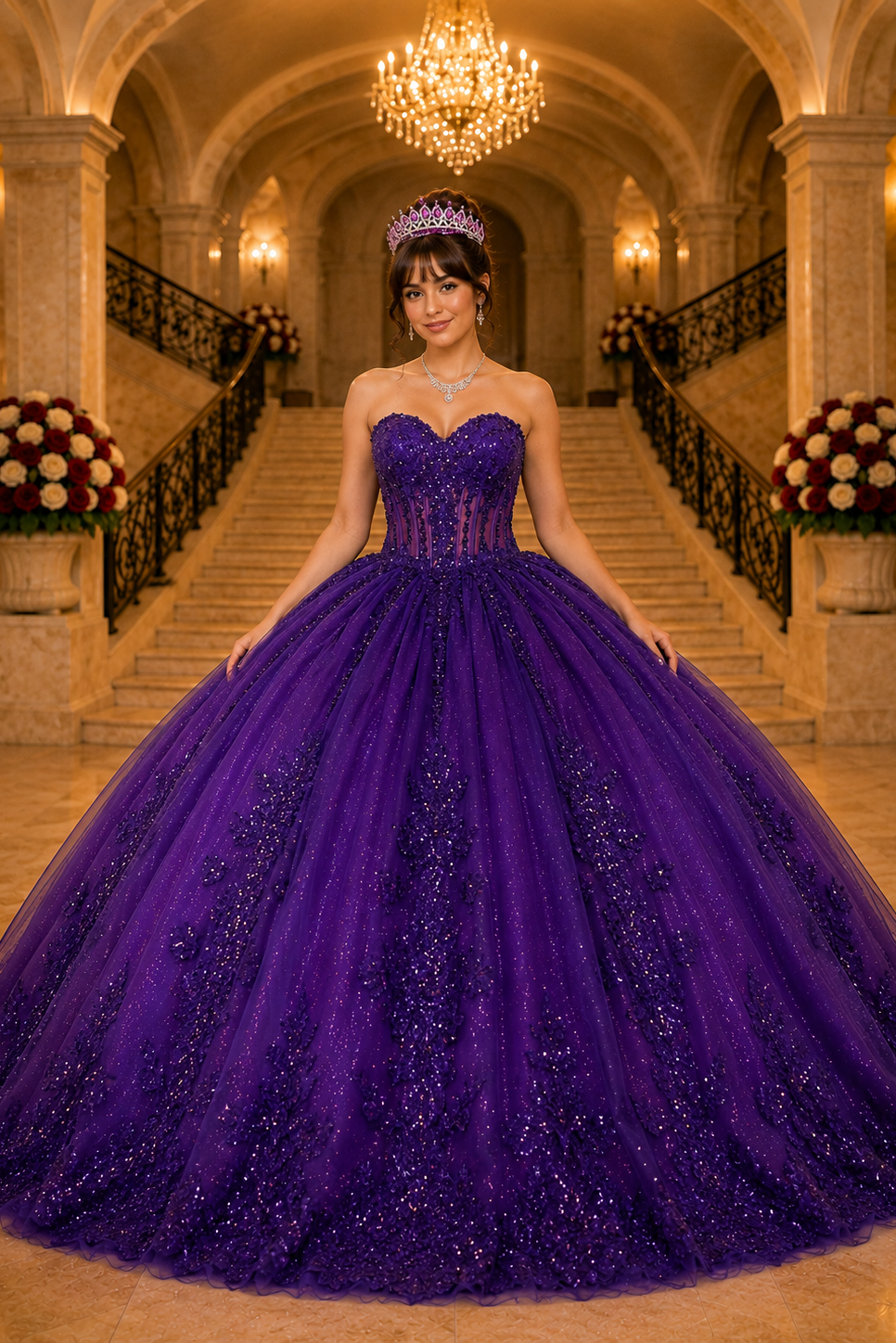 Strapless Glitter Tulle Ball Gown by SNKDRESS CA -30044348