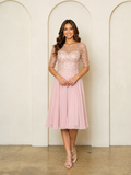 Half Sleeve Embellished Chiffon Gown by Hana 530474