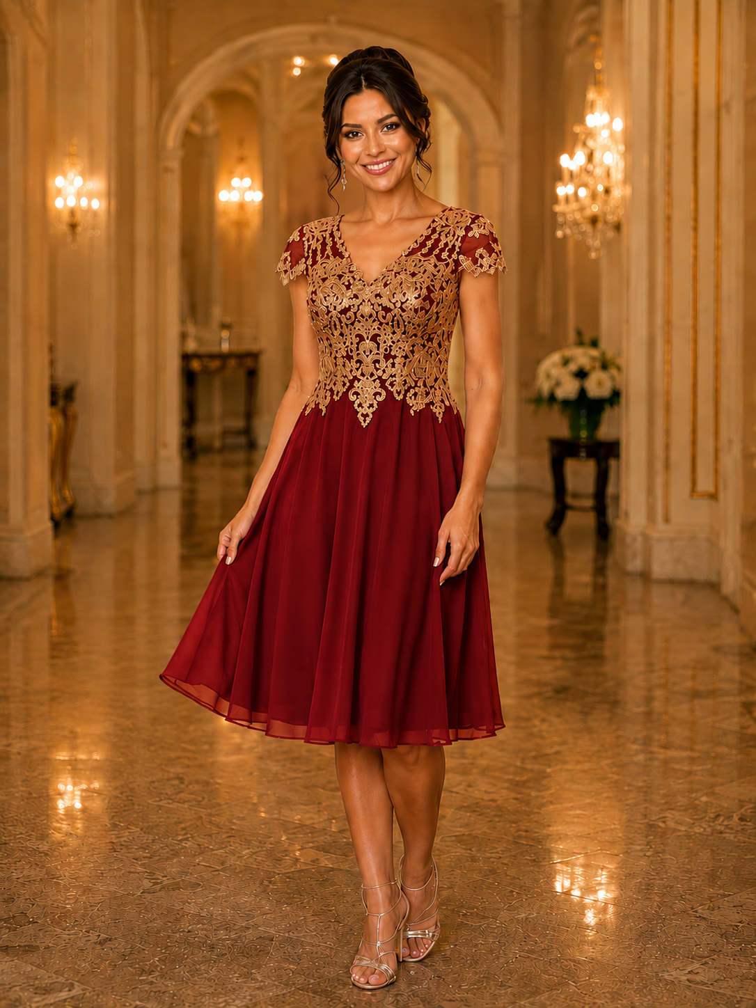 Knee Length Chiffon Gown with Embellishment by Hana Collection 521763