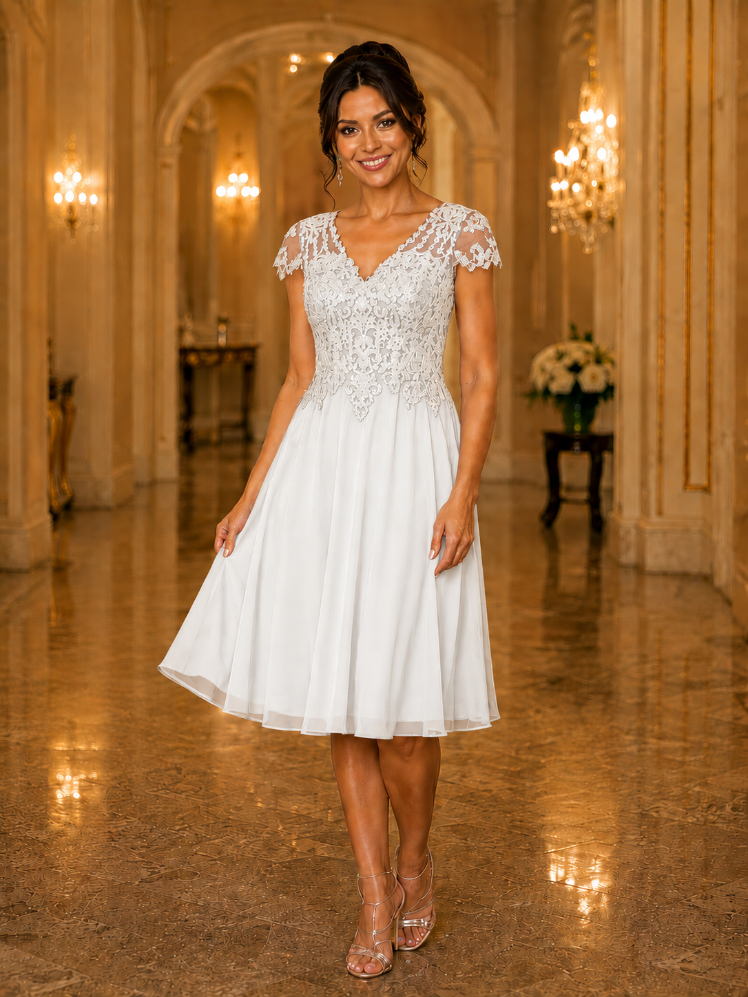 Knee Length Chiffon Gown with Embellishment by Hana Collection 521763