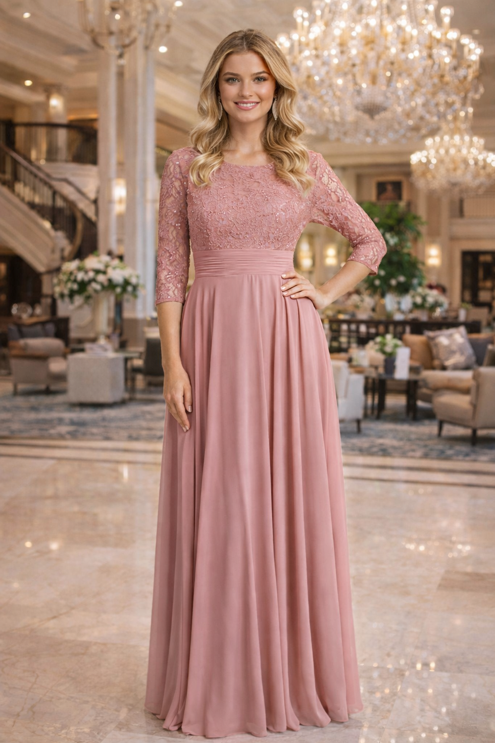 Formal dress in Red, Dusty rose, Royal by Cindy Collection style 1748 | www.snkdress.com