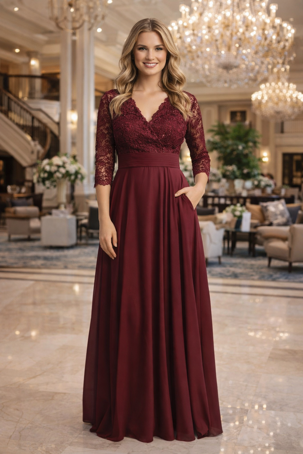 Formal dress in Dusty blue, Burgundy, Dusty rose, Off white by Cindy Collection style 1699 | www.snkdress.com