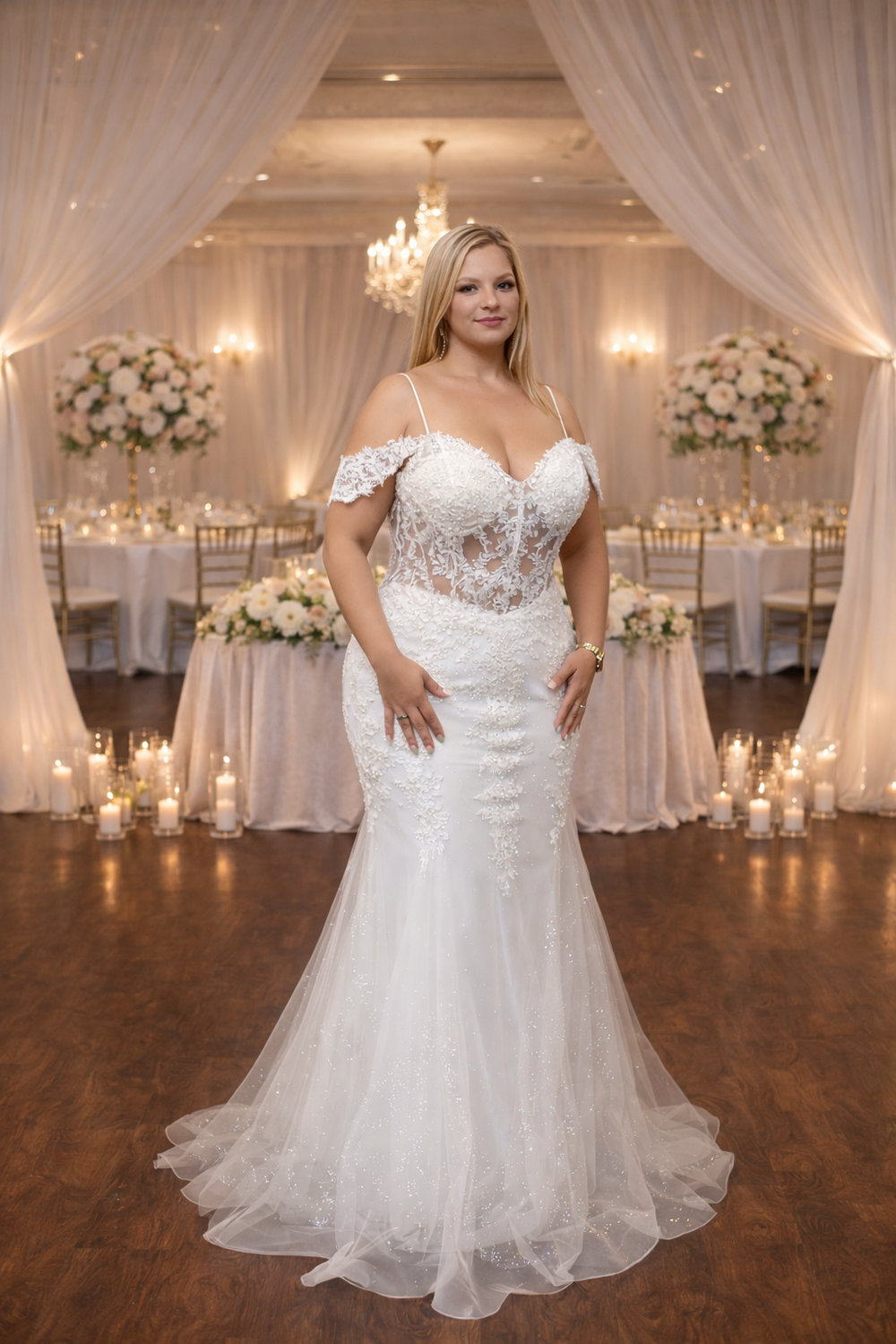 Sparkling lace sequin mermaid wedding dress by Joy Collection style 40197W | www.snkdress.com