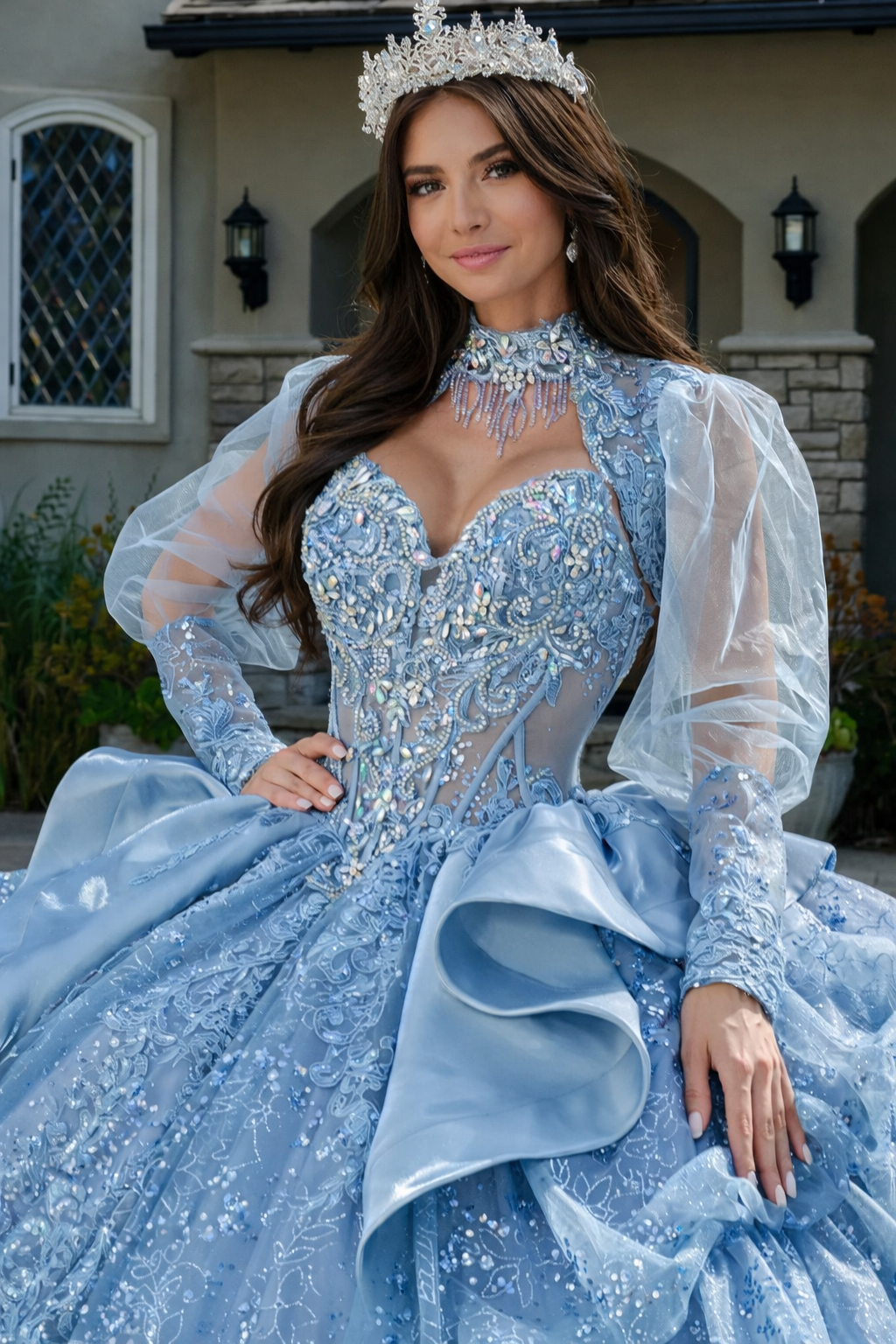Quinceañera Ball Gown with Satin Ruffle Tail by Elizabeth K GL3806387