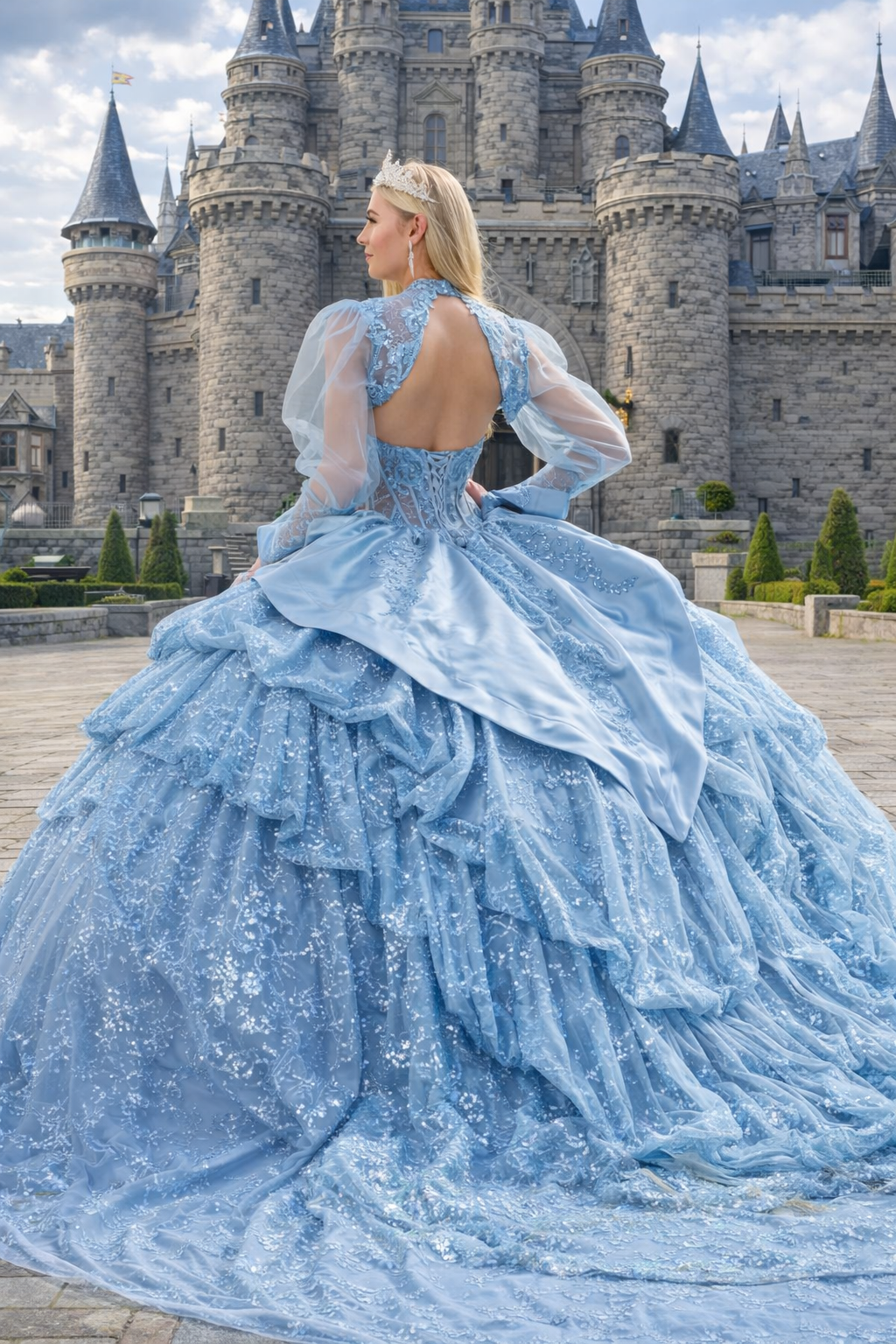 Quinceañera Ball Gown with Satin Ruffle Tail by Elizabeth K GL3806387