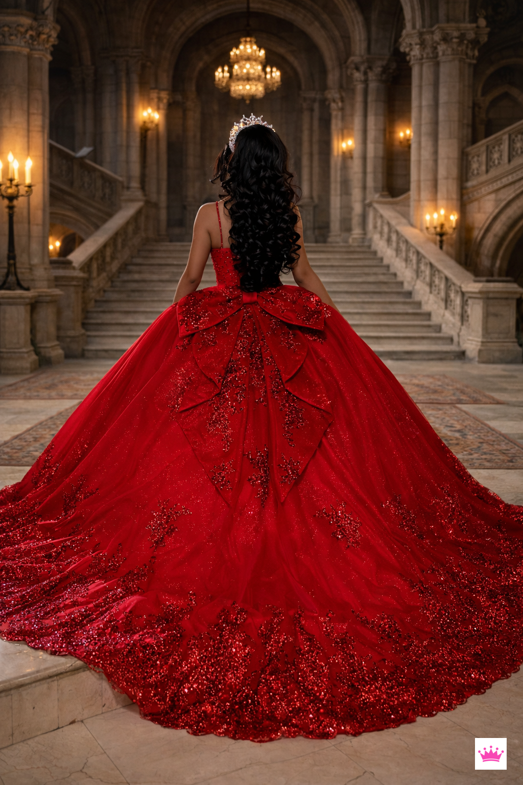 Red Crystal Quinceañera Ball Gown
