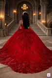 Red Crystal Quinceañera Ball Gown