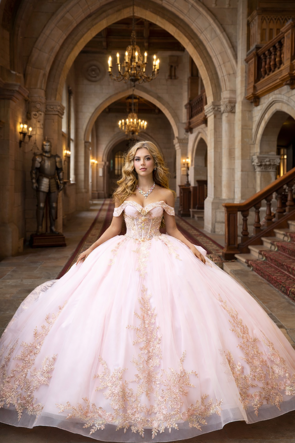 Quinceanera ball gown dress gold embroidery