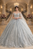 Detachable cape sleeve quinceañera ball gown by Elizabeth K style GL3711 | www.snkdress.com