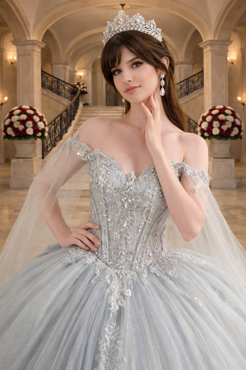 Detachable Cape Sleeve Quinceañera Ball Gown by kavin GL3711357