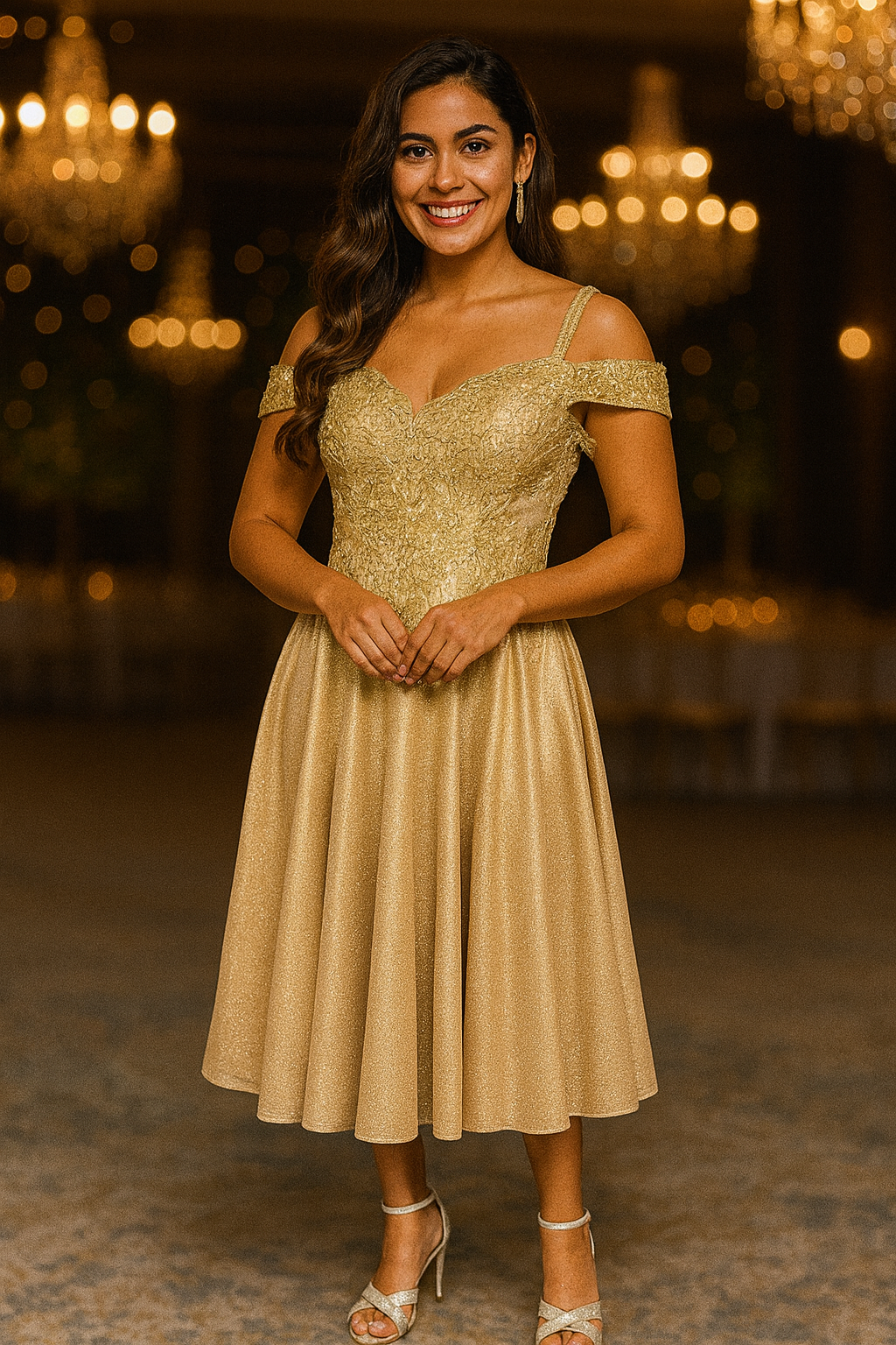 Off-Shoulder Embroidered Evening Dress by Chica J04969