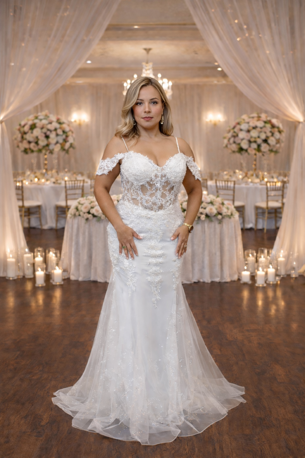 Sparkling lace sequin mermaid wedding dress by Joy Collection style 40197W | www.snkdress.com