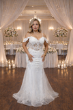 Sparkling lace sequin mermaid wedding dress by Joy Collection style 40197W | www.snkdress.com