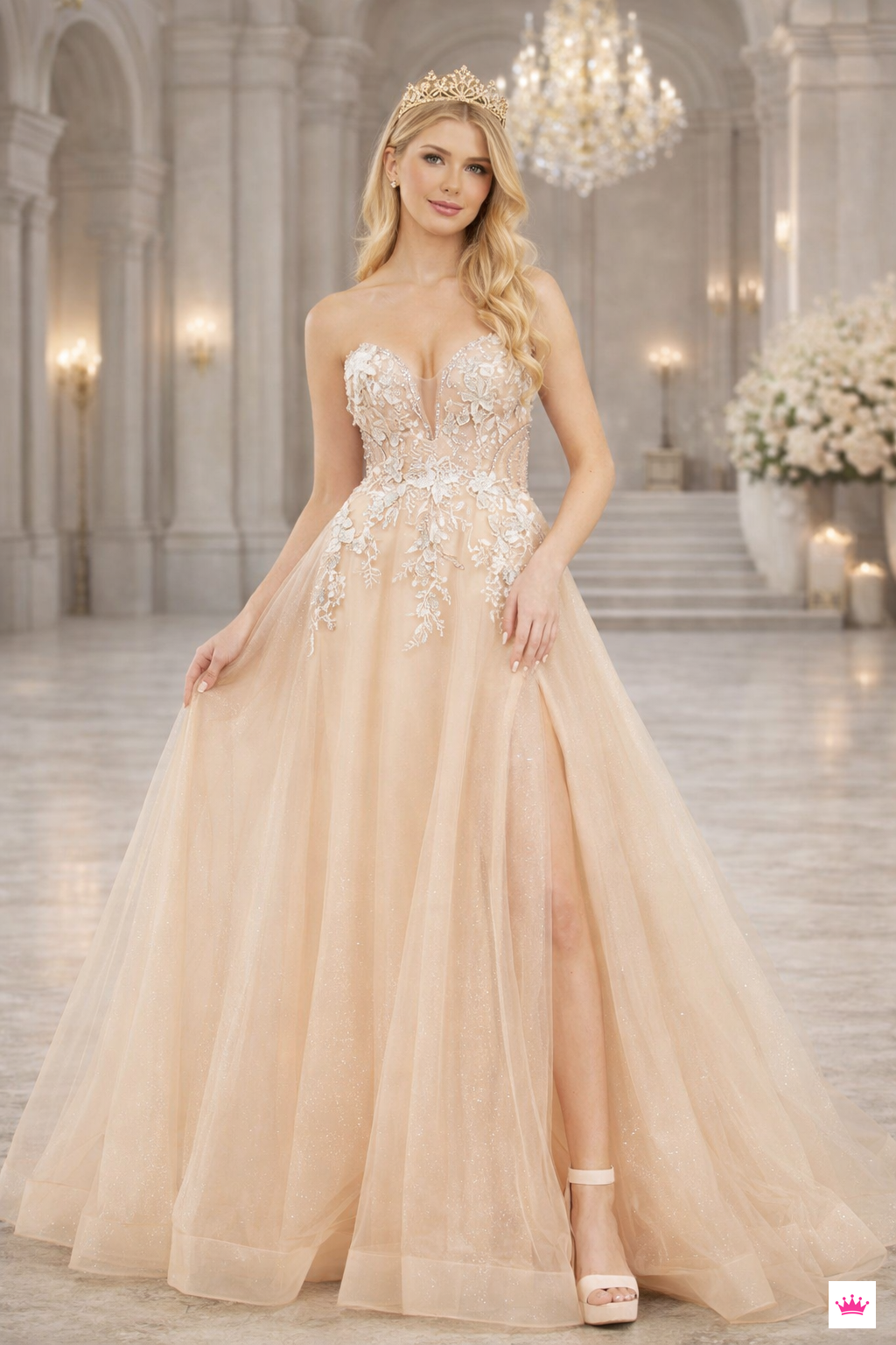 Clean Strapless Ball Gown with Soft Shoulder Line by Amelia Couture 4062