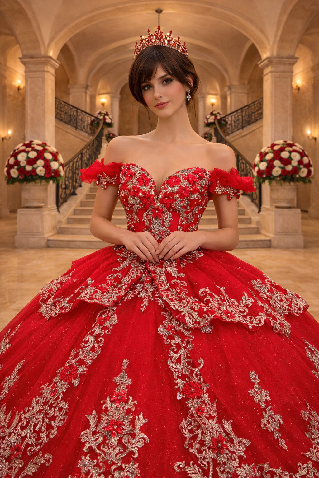 Metallic embroidered quinceañera ball gown by GLS style GL3528 | www.snkdress.com