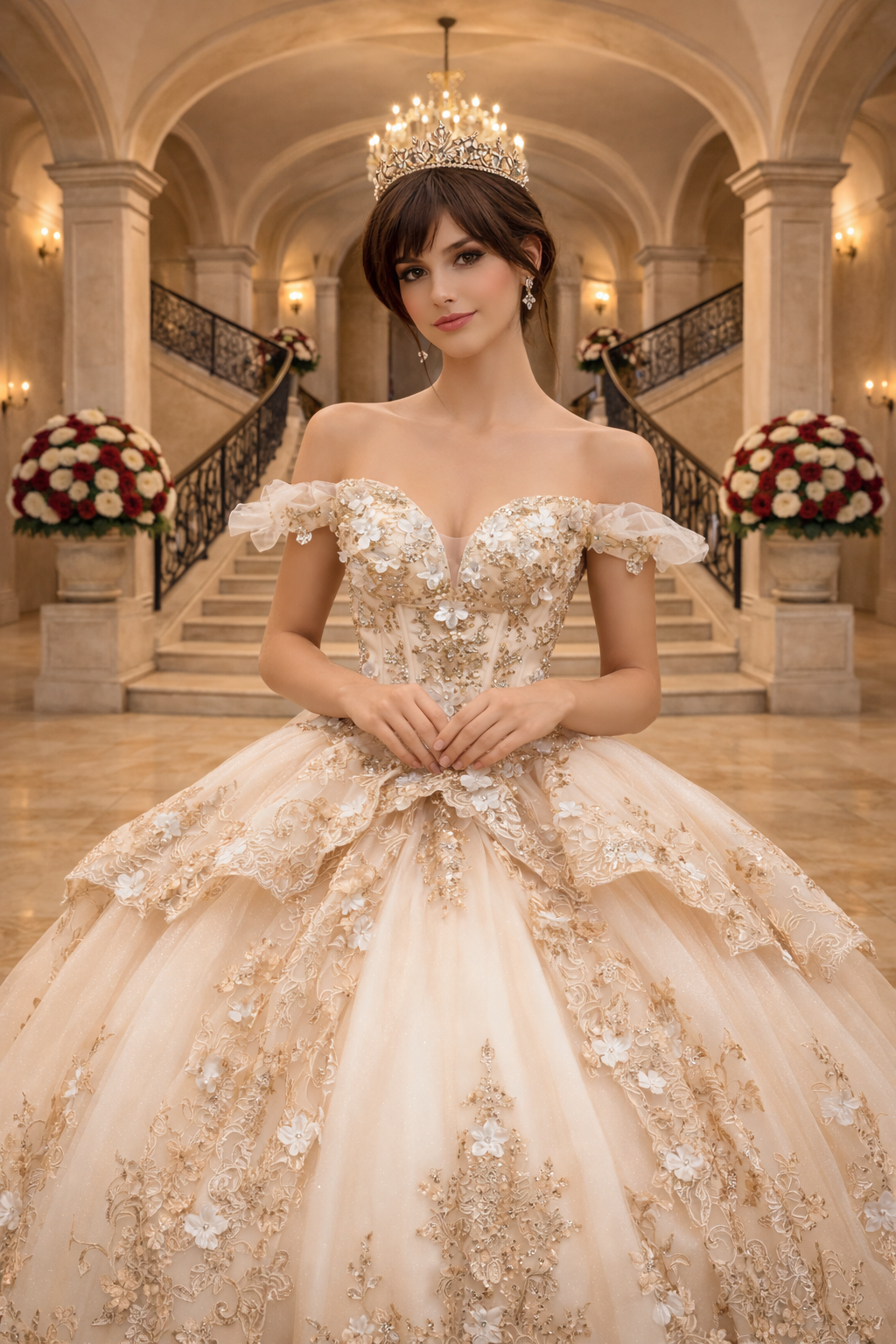 Metallic embroidered quinceañera ball gown by GLS style GL3528 | www.snkdress.com