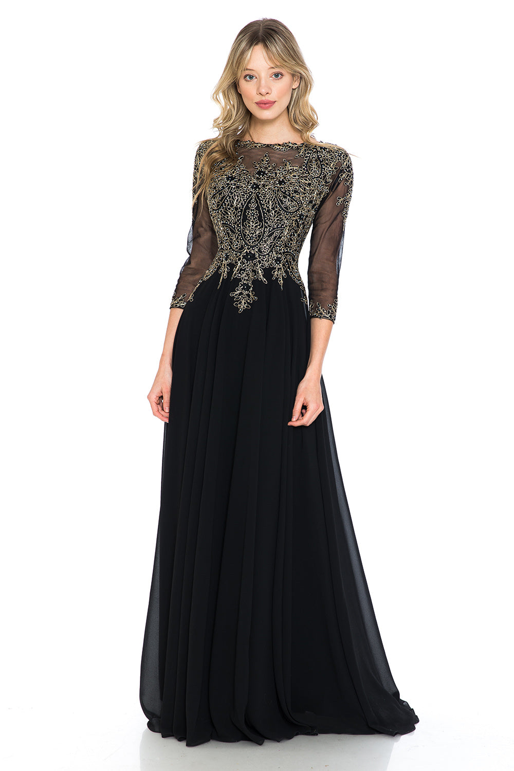 Embroidered Sweetheart Chiffon Long Dress by Lenovia 8171
