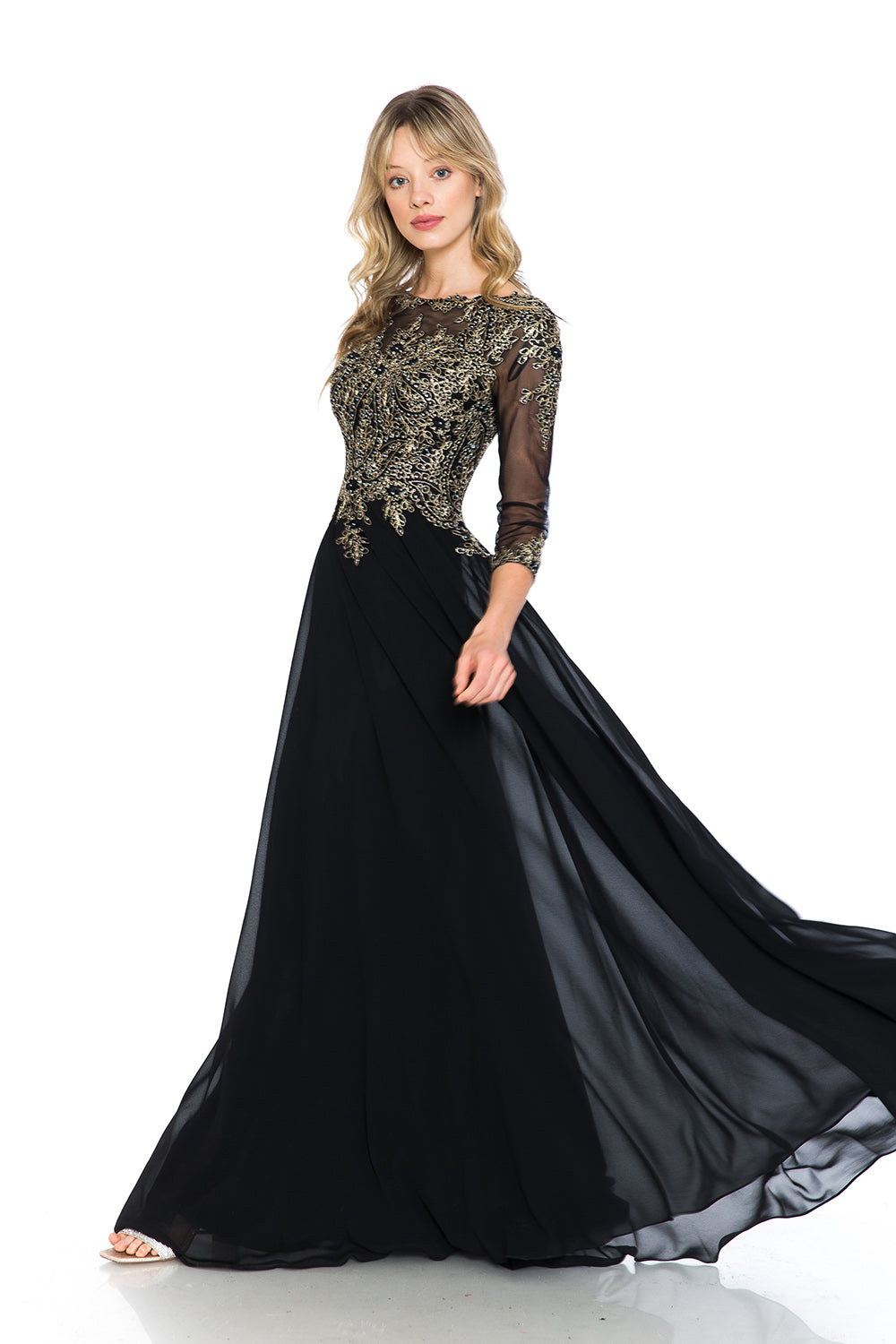 Embroidered Sweetheart Chiffon Long Dress by Lenovia 8171