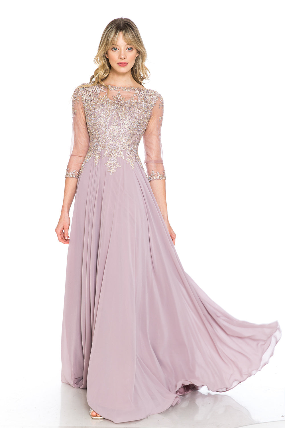 Embroidered Sweetheart Chiffon Long Dress by Lenovia 8171