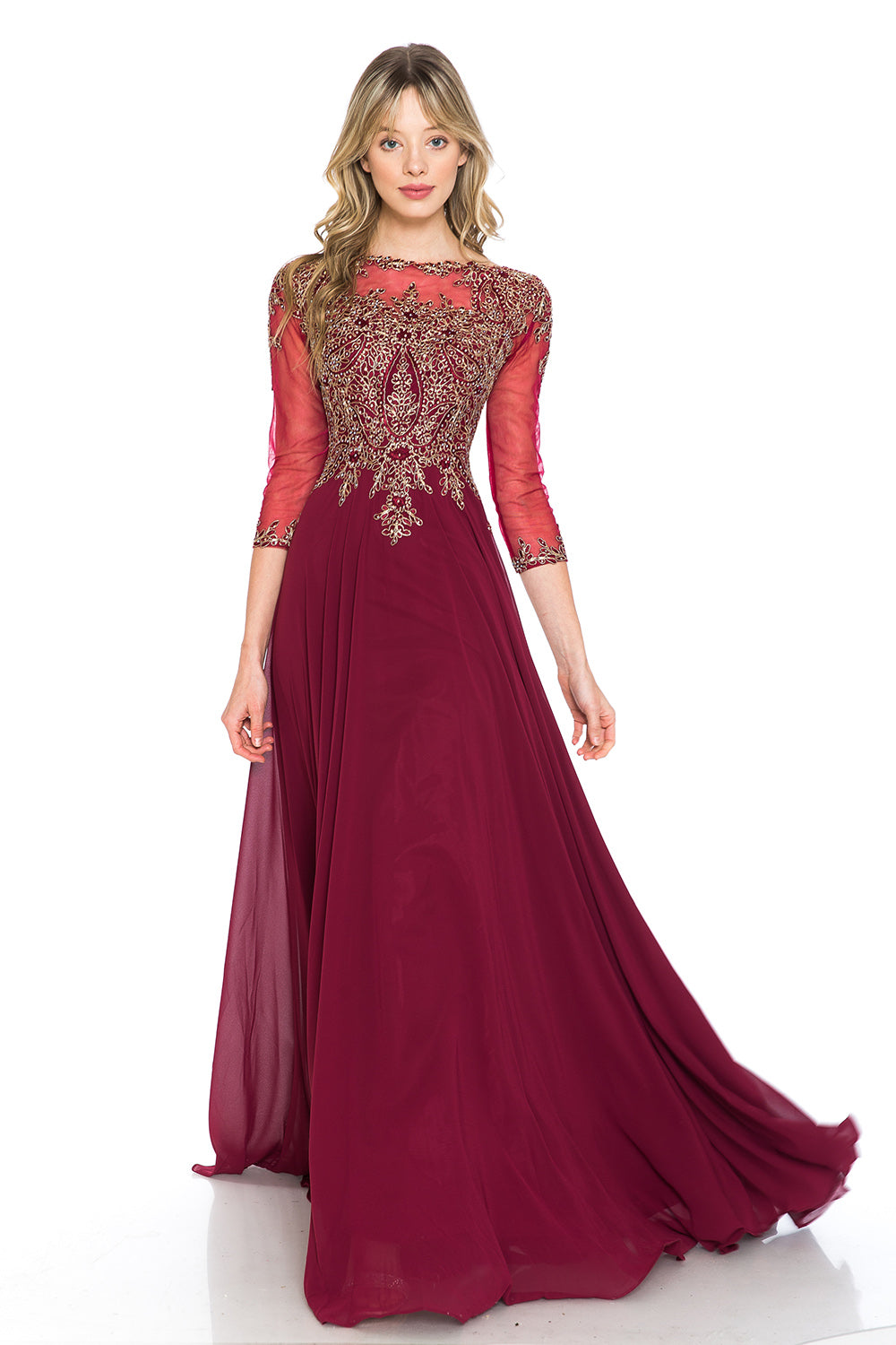 Embroidered Sweetheart Chiffon Long Dress by Lenovia 8171