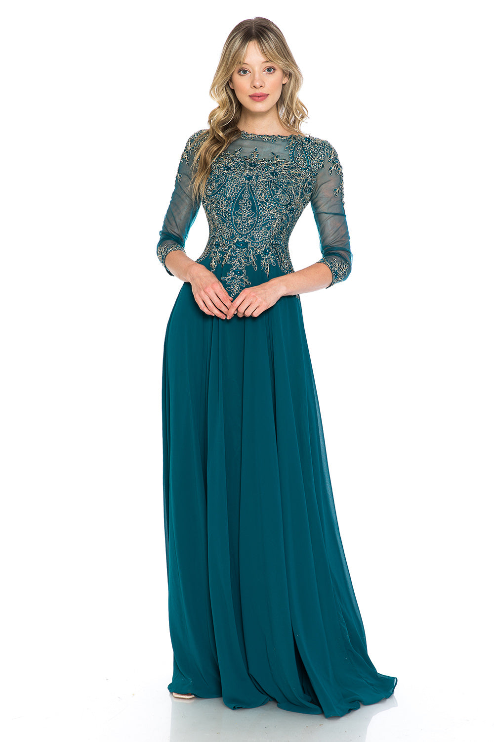 Embroidered Sweetheart Chiffon Long Dress by Lenovia 8171