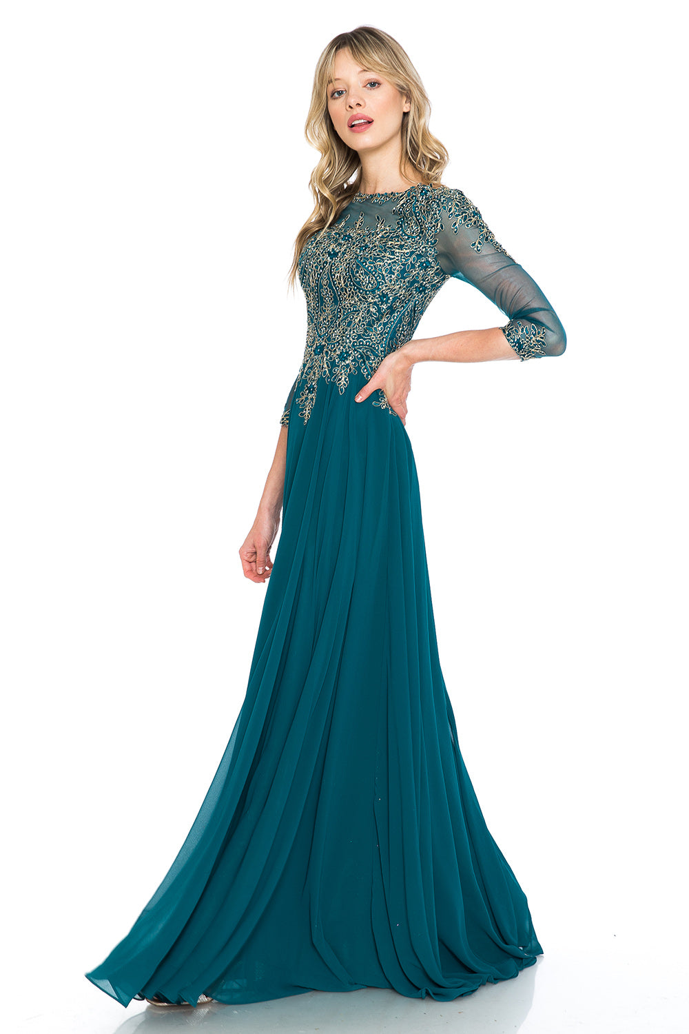 Embroidered Sweetheart Chiffon Long Dress by Lenovia 8171