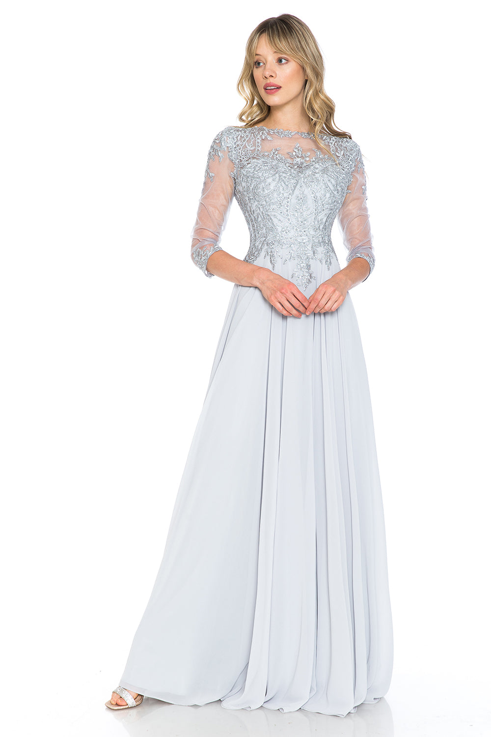 Embroidered Sweetheart Chiffon Long Dress by Lenovia 8171