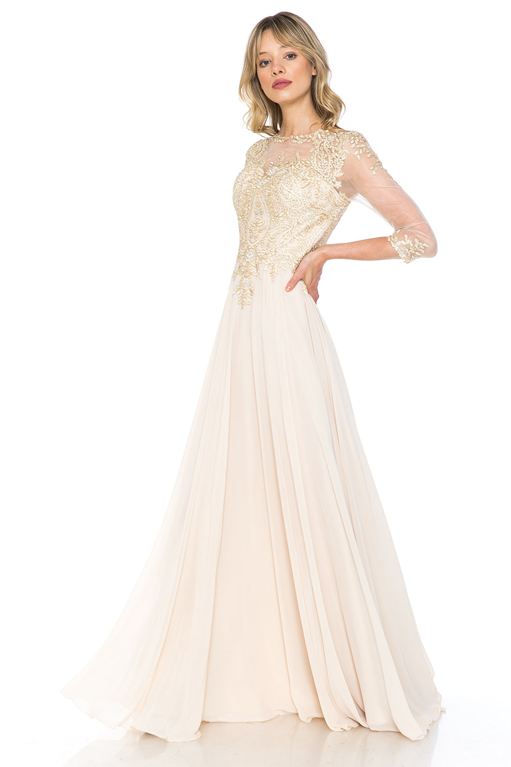 Embroidered Sweetheart Chiffon Long Dress by Lenovia 8171