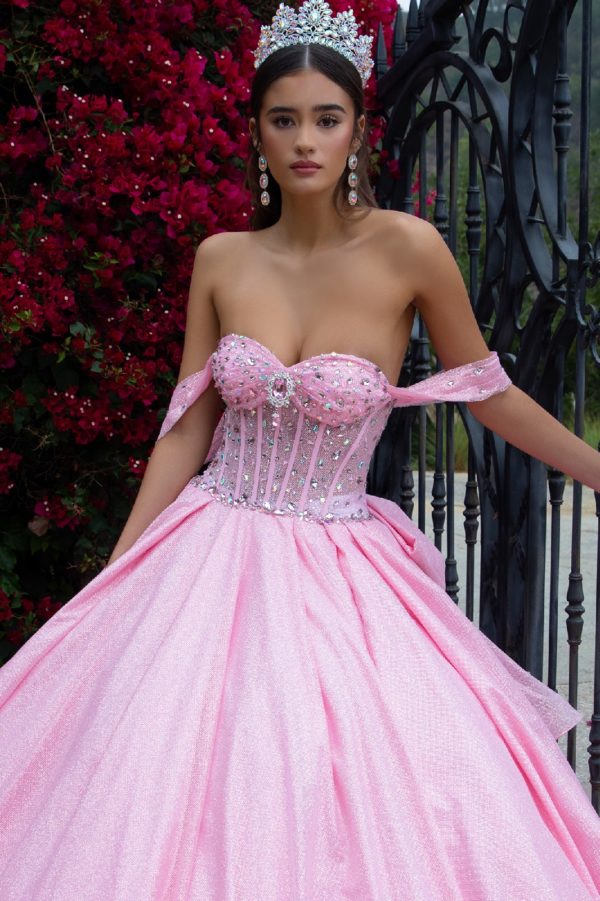 PREORDER Off-Shoulder Embellished Mesh Corset Dress w/Detachable Big Bow by Elizabeth K GL3527