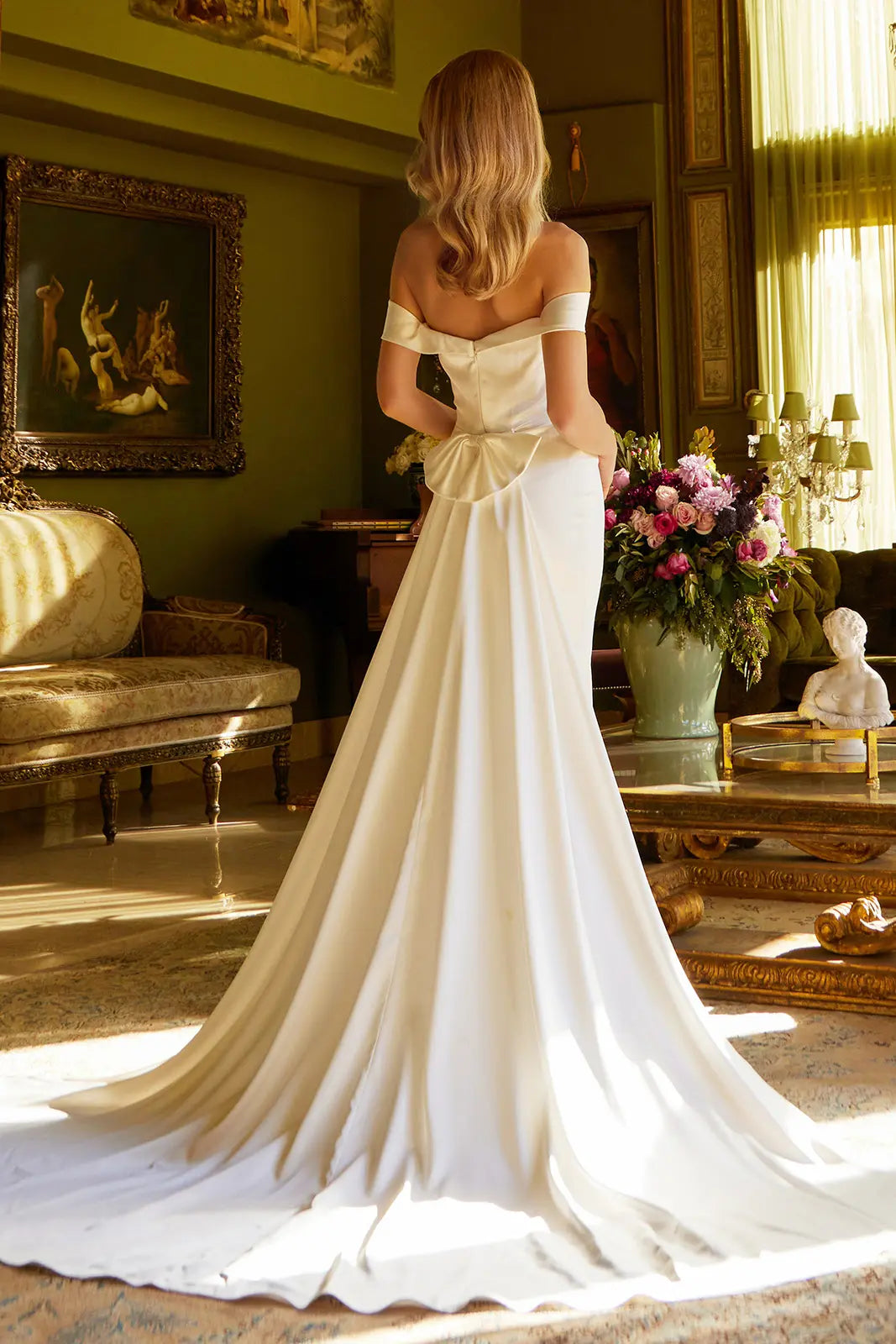 Wedding Gown with Slit and Detachable Bow by GLS GL3545