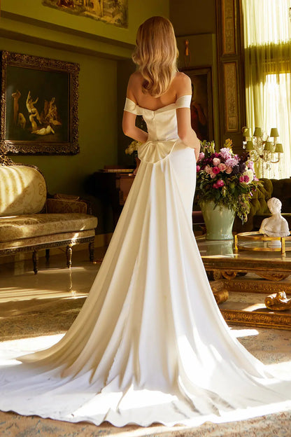 Wedding Gown with Slit and Detachable Bow by GLS GL3545