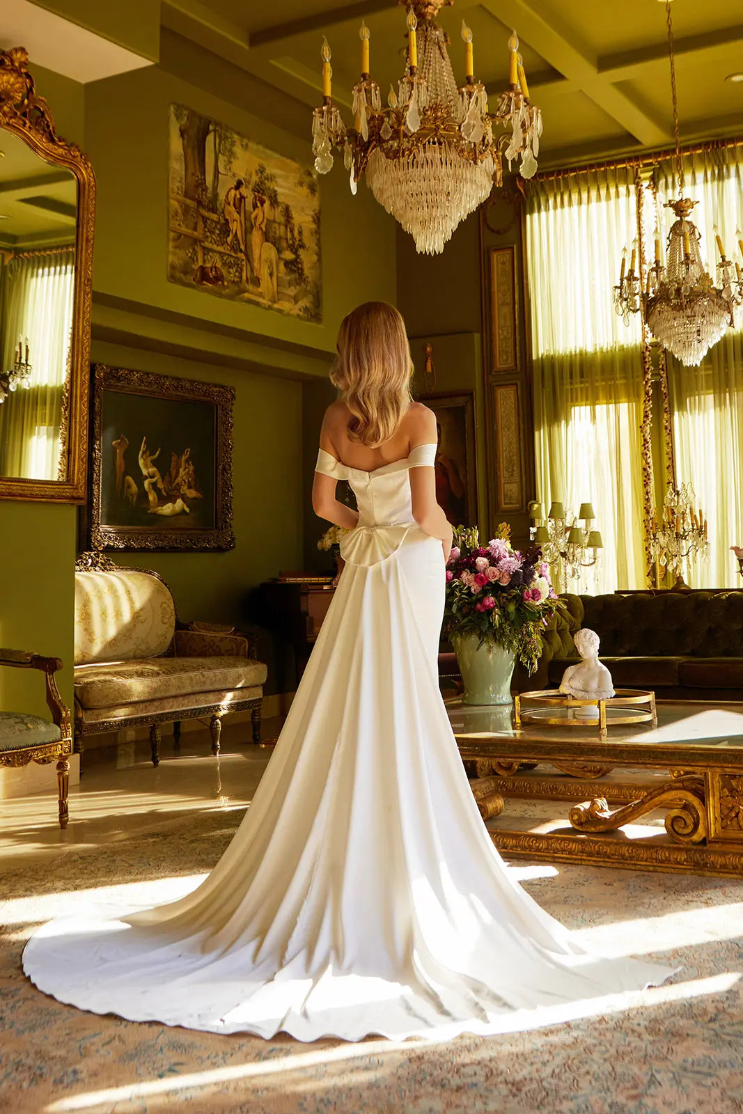 Wedding Gown with Slit and Detachable Bow by GLS GL3545