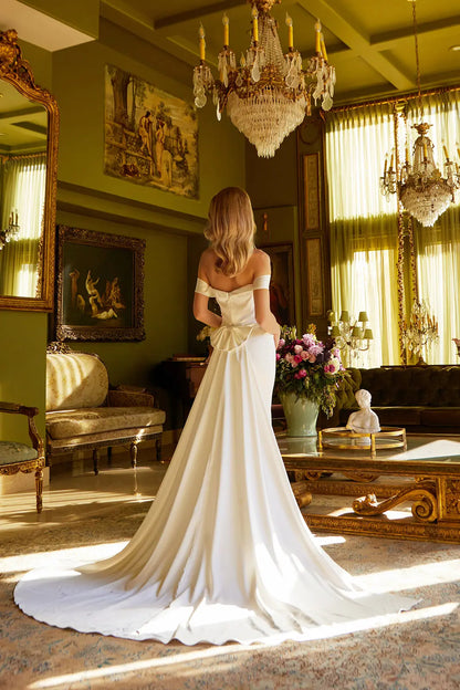 Wedding Gown with Slit and Detachable Bow by GLS GL3545